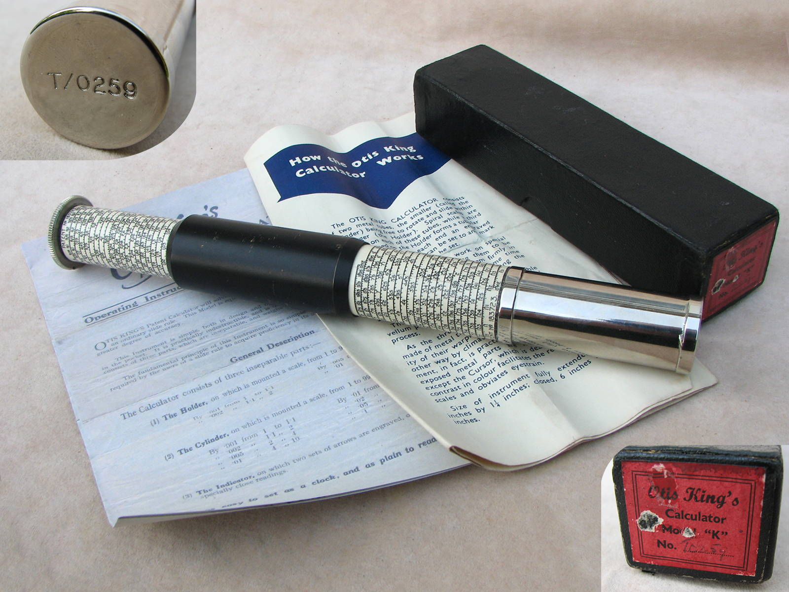 Late 1940's Otis King model K type B cylindrical slide rule calculator